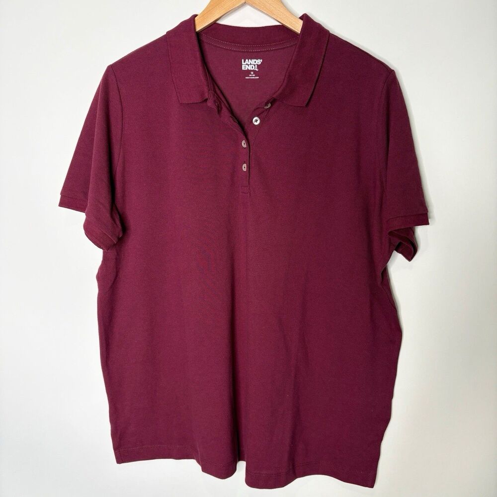 Lands' End Banded Short Sleeve Polo Burgundy Women Size 1X 16W-18W